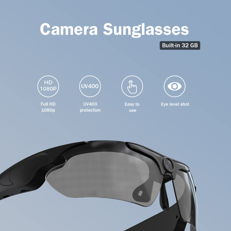 Lunettes Caméra 1080p + 32 Go – Verres Polarisés UV400, Design Unisexe
